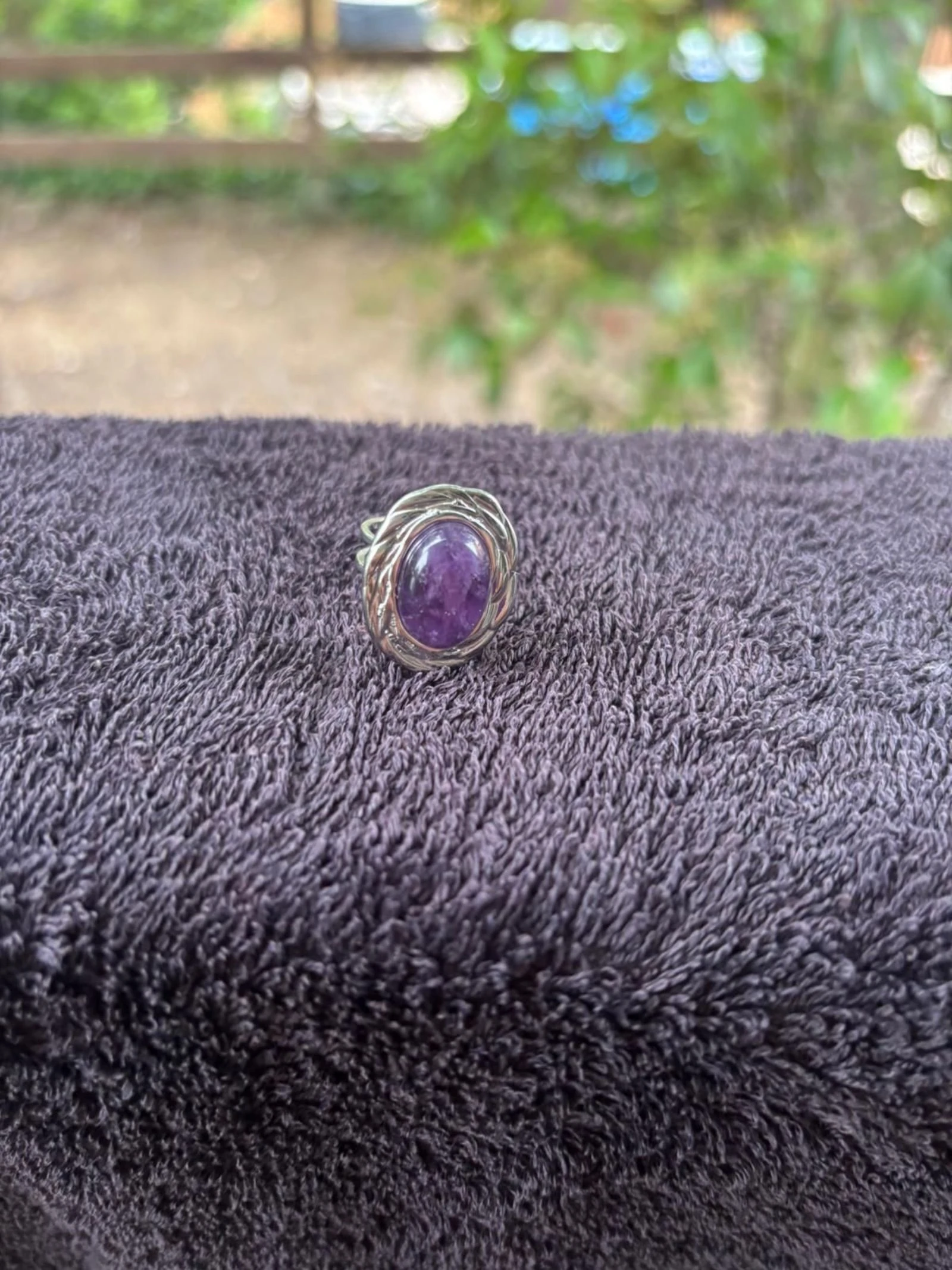 Bague améthyste acier inoxydable réglable